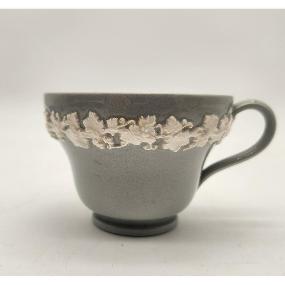 Wedgwood Embossed Queensware Grey White Grapevine Teacup Made in England Vintage